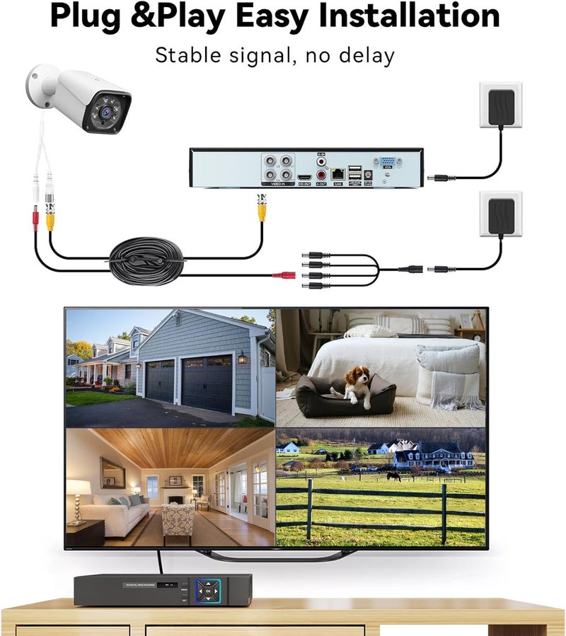 VORGUT Wired Security Camera System Outdoor, 4CH 5MP Lite AHD DVR with 500G Hard Drive, 4 x 3MP Wired CCTV Camera, Indoor/Outdoor Surveillance DVR Kit with Human Detection, Night Vision - Image 2